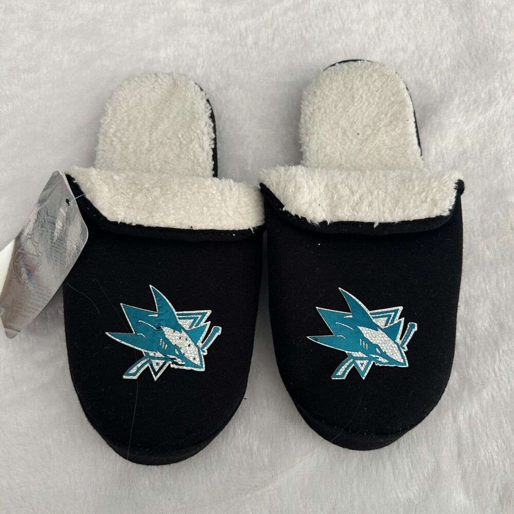 NEW San‎ Jose Sharks Women's Slippers Size XL But Runs Small, Black Forever